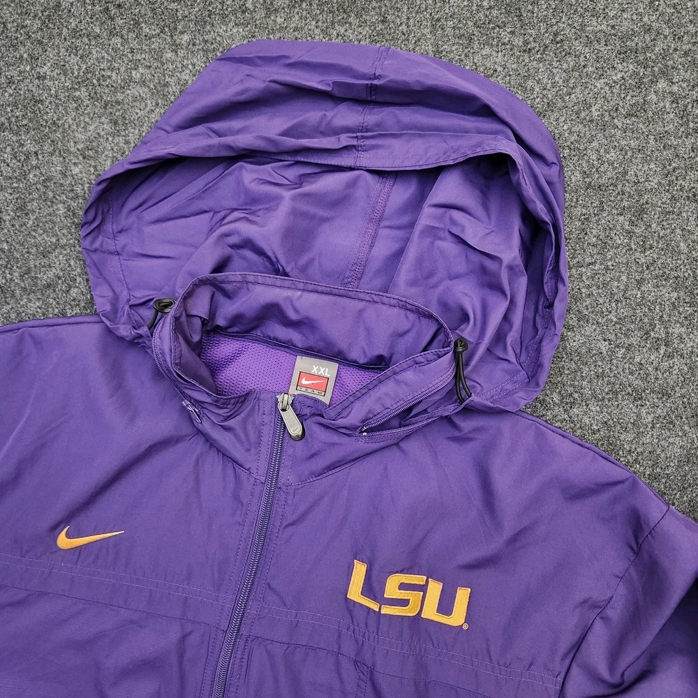 Vintage Nike LSU Tigers Jacket Mens XXL Purple Windbreaker NCAA Packable Hood - Picture 3 of 9